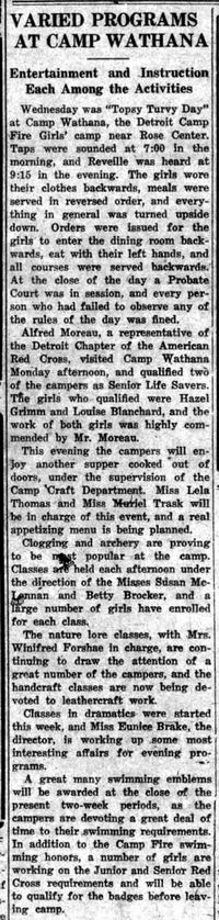 Camp Wathana - Jul 17 1930 Article (newer photo)